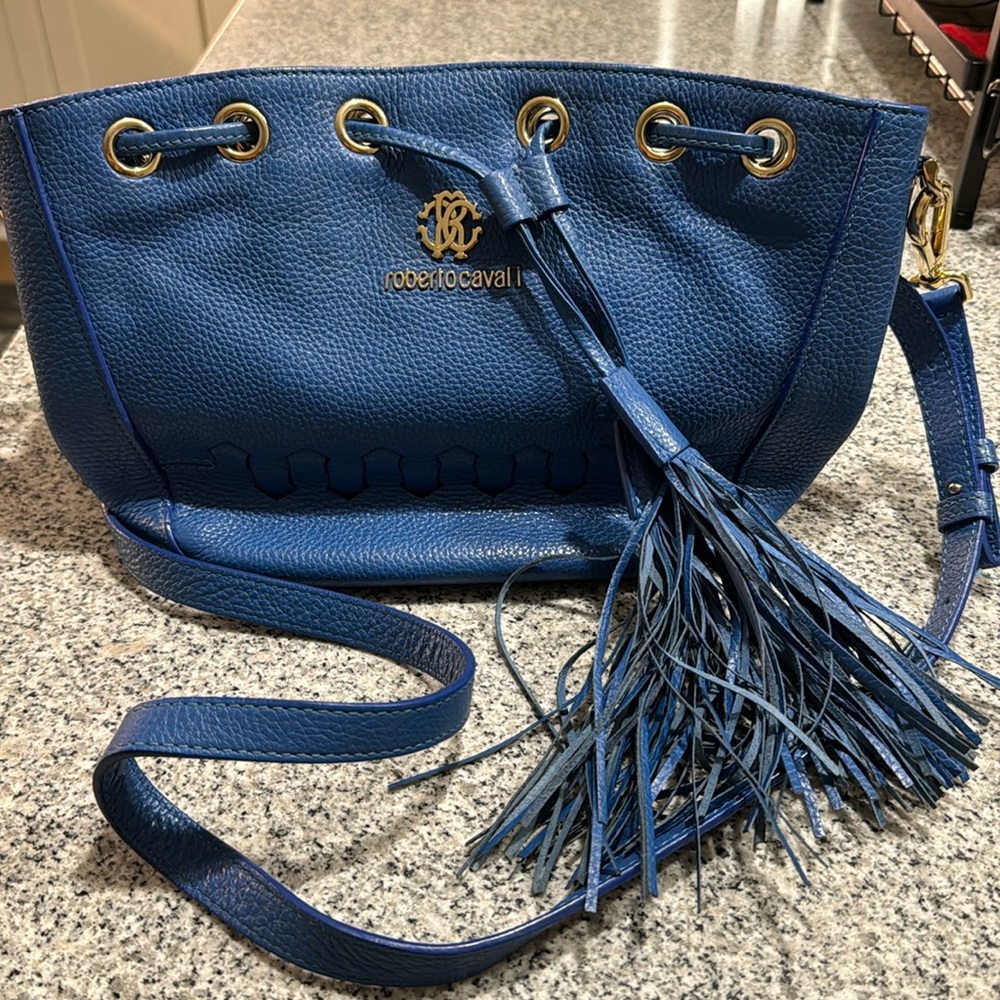Roberto Cavali blue leather shoulder bag